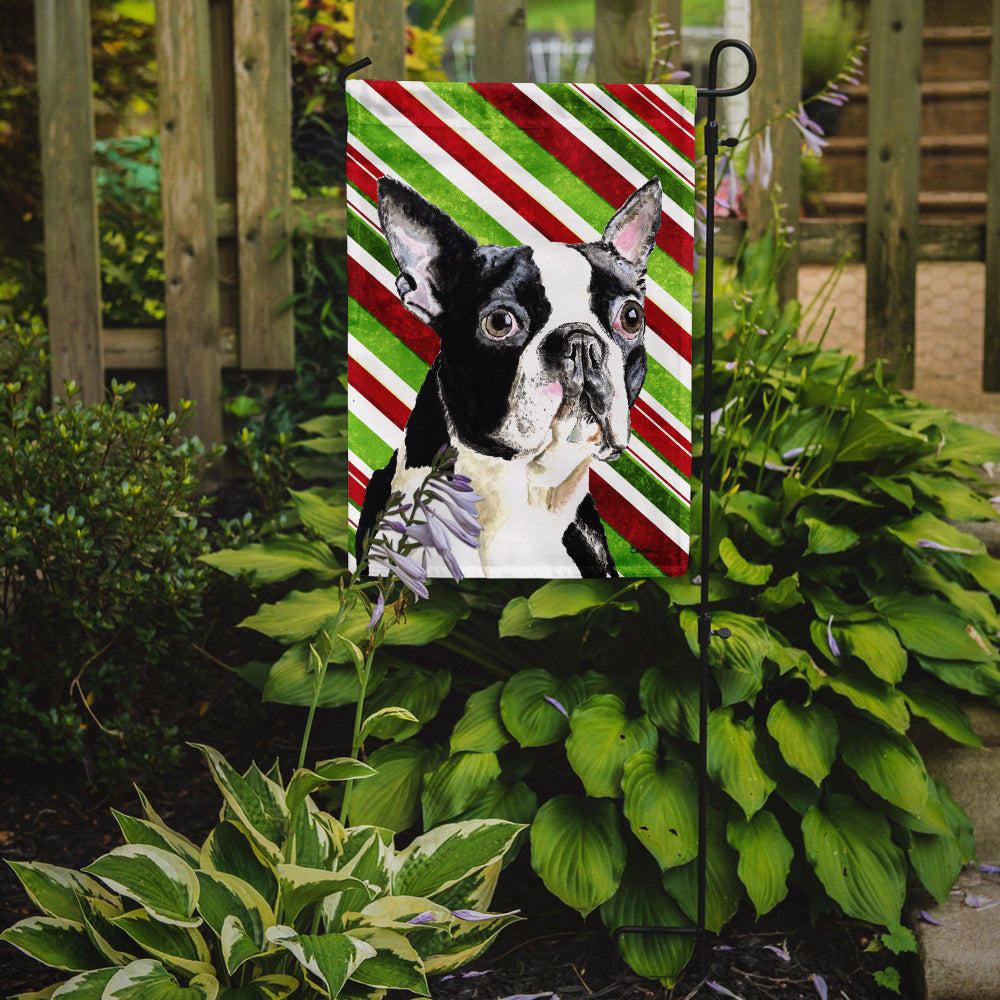 Boston Terrier Candy Cane Holiday Christmas Garden Flag Mailbox Decorative Yard Banner Outside Patio Artwork for Flower Beds, Garden Size, Multicolor
