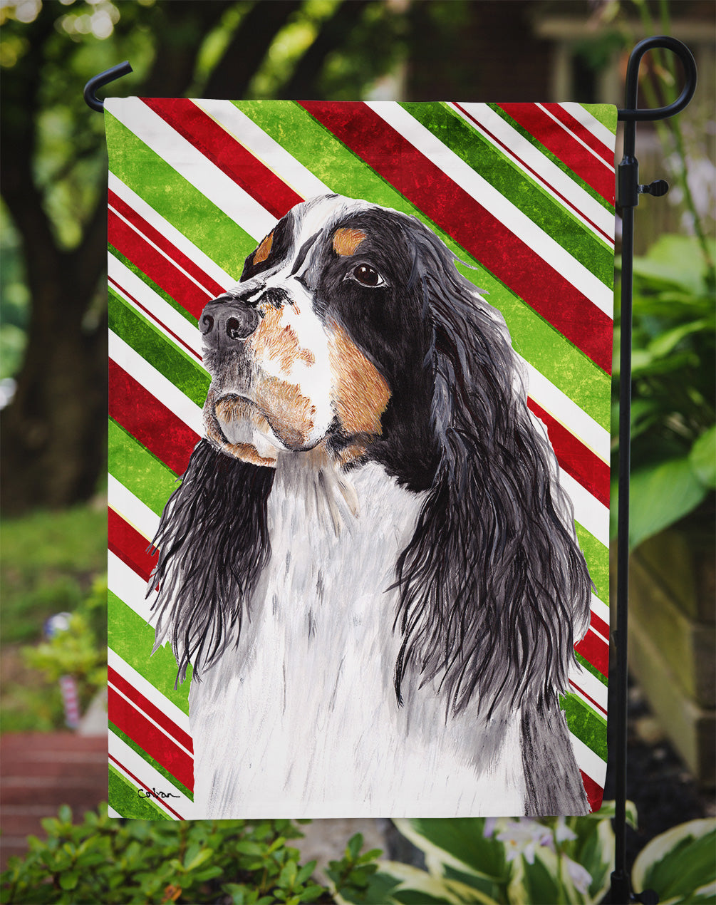 Springer Spaniel Candy Cane Holiday Christmas Garden Flag Mailbox Decorative Yard Banner Outside Patio Artwork for Flower Beds, Garden Size, Multicolor