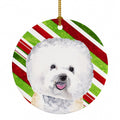 Bichon Frise Candy Cane Holiday Christmas Ceramic Ornament Christmas Tree Hanging Decorations for Home Christmas Holiday, Party, Gift, 3 in, Multicolor