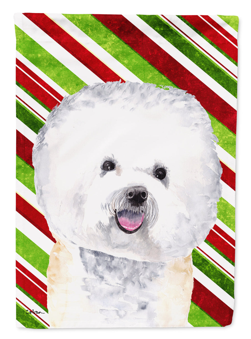 Bichon Frise Candy Cane Holiday Christmas Garden Flag Mailbox Decorative Yard Banner Outside Patio Artwork for Flower Beds, Garden Size, Multicolor