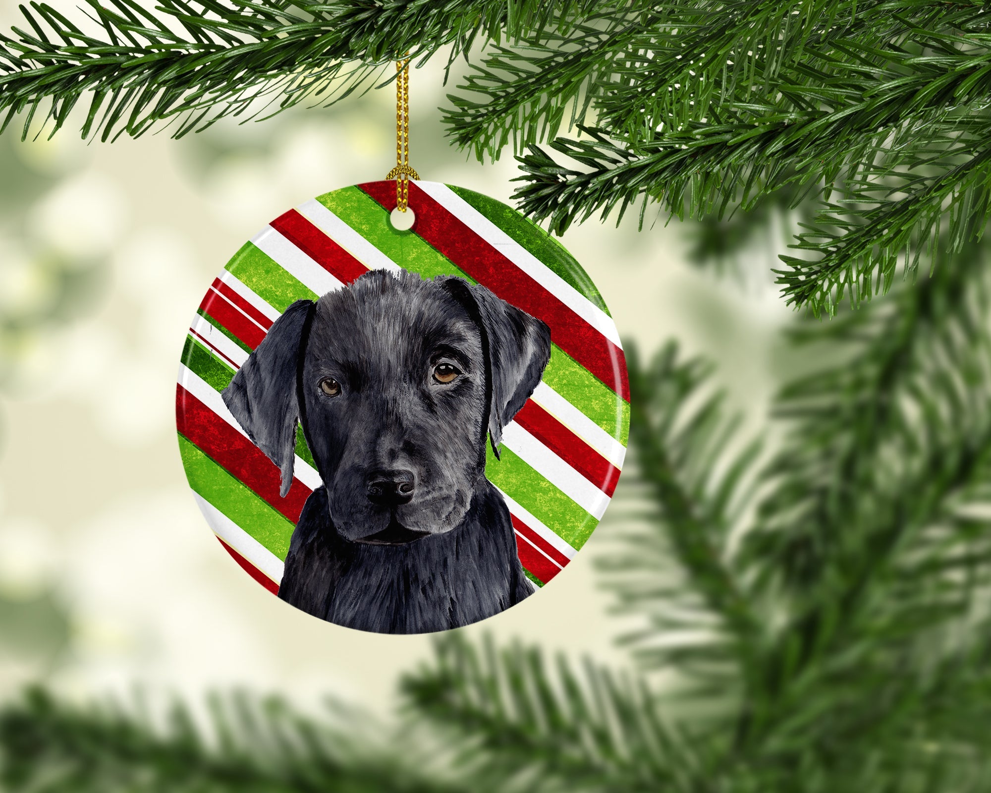 Labrador Candy Cane Holiday Christmas Ceramic Ornament Christmas Tree Hanging Decorations for Home Christmas Holiday, Party, Gift, 3 in, Multicolor