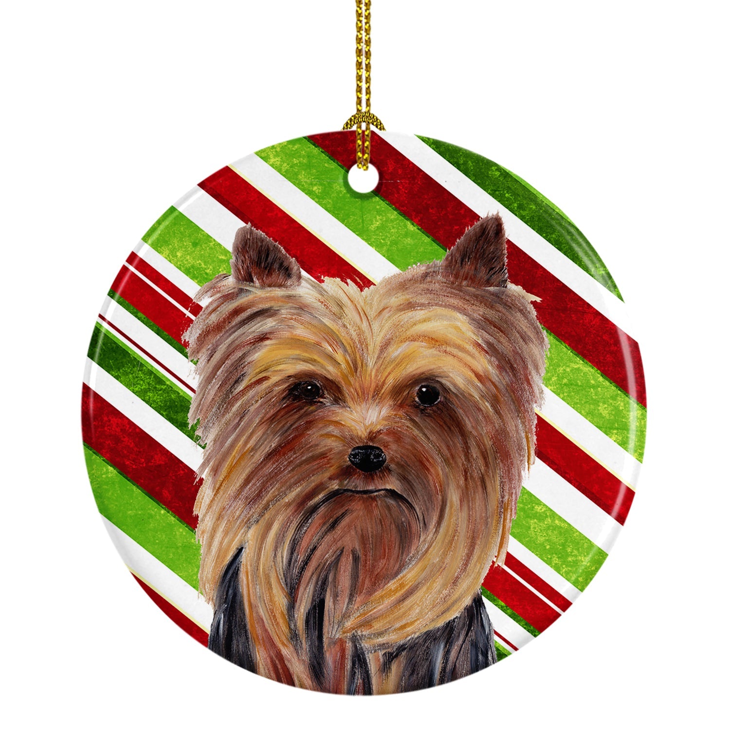 Yorkie Candy Cane Holiday Christmas Ceramic Ornament Christmas Tree Hanging Decorations for Home Christmas Holiday, Party, Gift, 3 in, Multicolor
