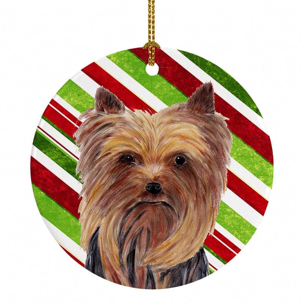 Yorkie Candy Cane Holiday Christmas Ceramic Ornament Christmas Tree Hanging Decorations for Home Christmas Holiday, Party, Gift, 3 in, Multicolor