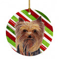 Yorkie Candy Cane Holiday Christmas Ceramic Ornament Christmas Tree Hanging Decorations for Home Christmas Holiday, Party, Gift, 3 in, Multicolor