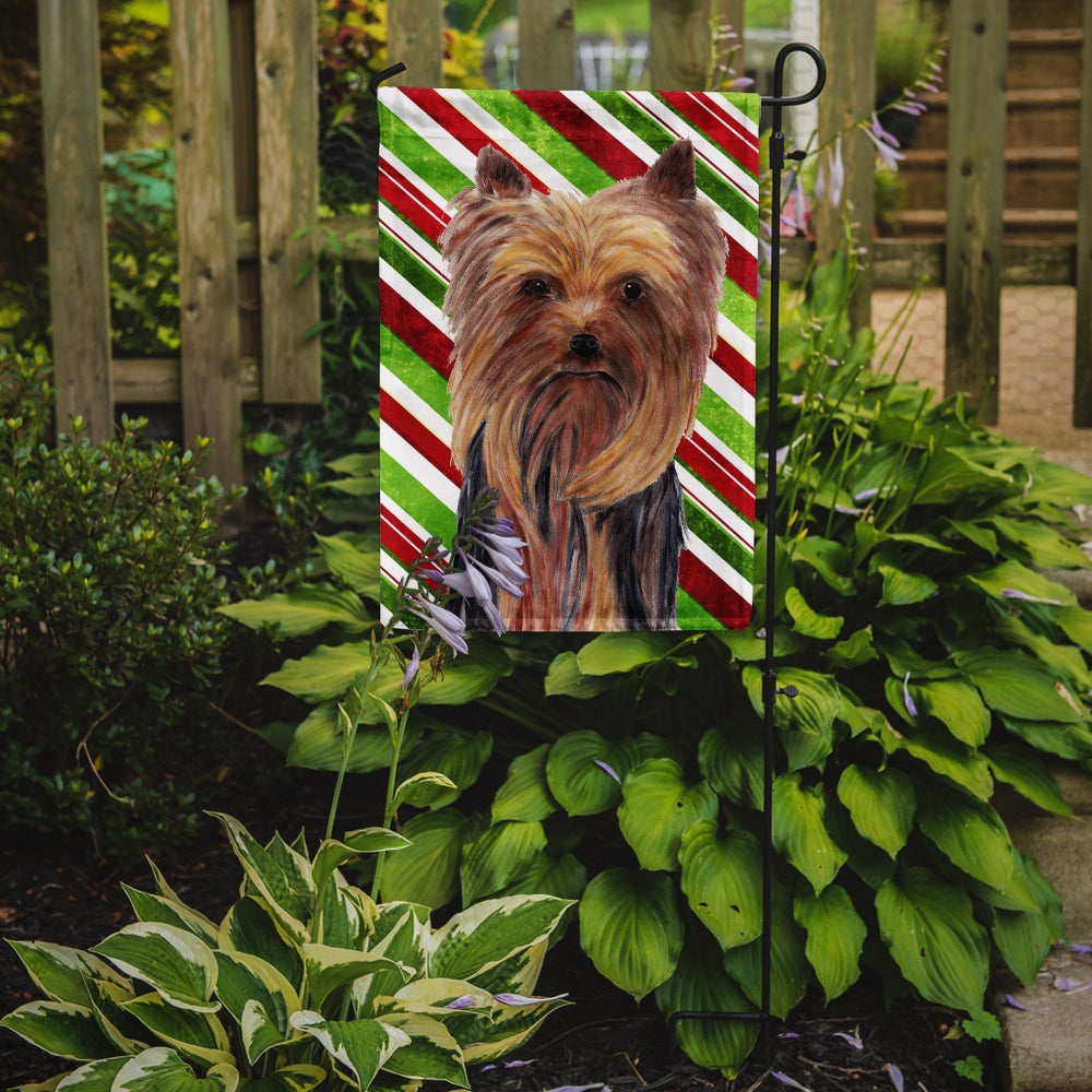 Yorkie Candy Cane Holiday Christmas Garden Flag Mailbox Decorative Yard Banner Outside Patio Artwork for Flower Beds, Garden Size, Multicolor