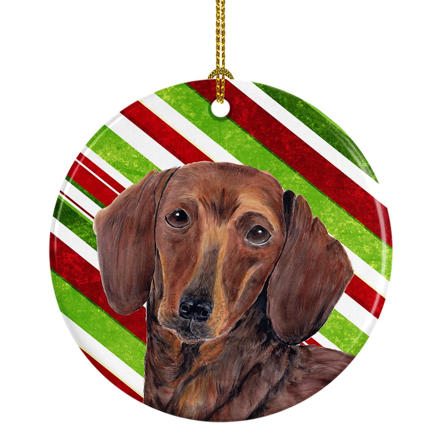 Dachshund Candy Cane Holiday Christmas Ceramic Ornament Christmas Tree Hanging Decorations for Home Christmas Holiday, Party, Gift, 3 in, Multicolor