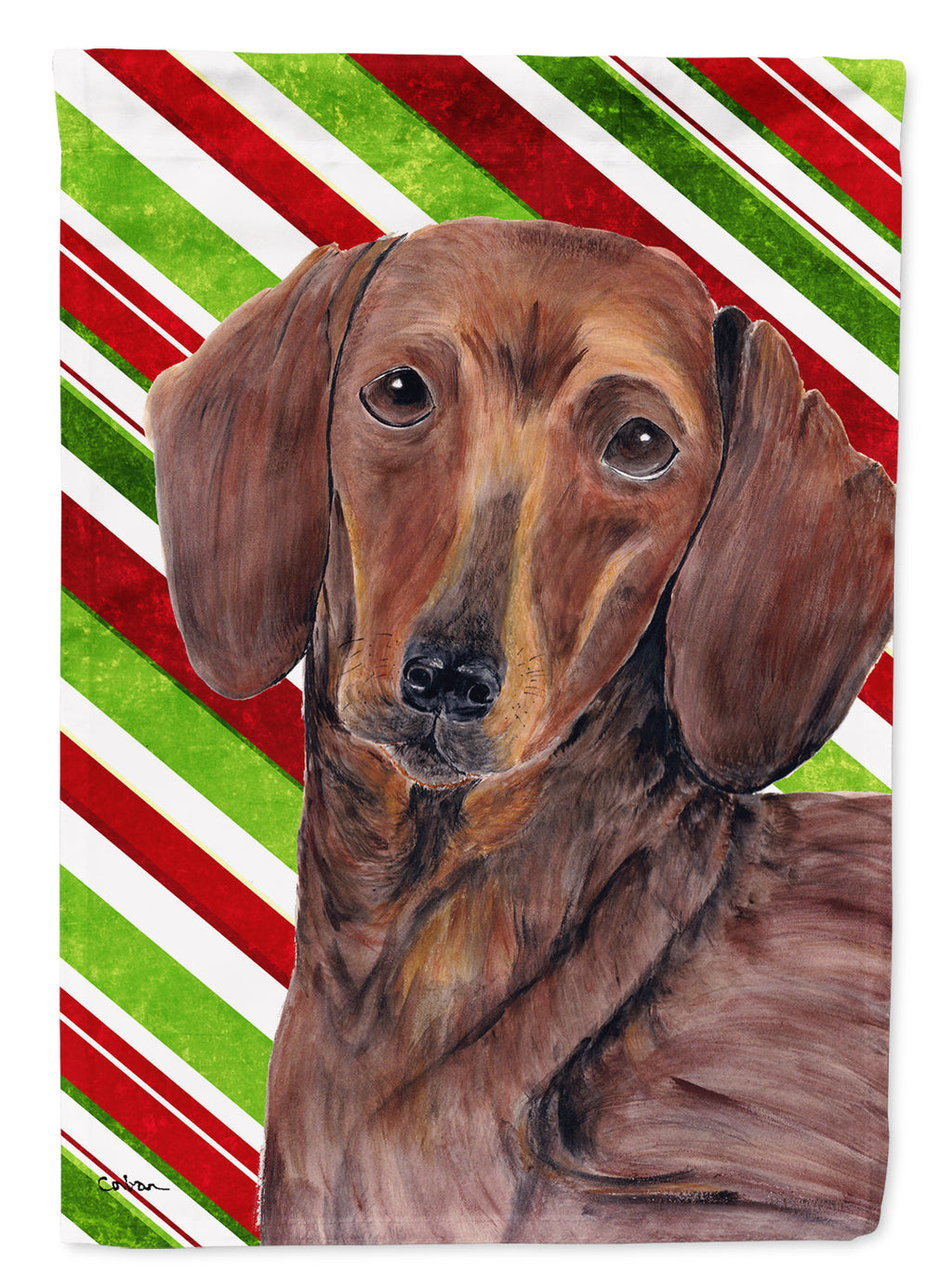 Dachshund Candy Cane Holiday Christmas Garden Flag Mailbox Decorative Yard Banner Outside Patio Artwork for Flower Beds, Garden Size, Multicolor