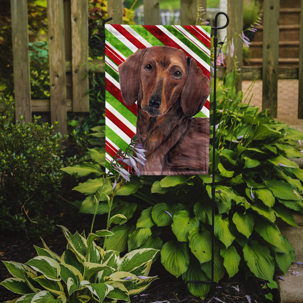 Dachshund Candy Cane Holiday Christmas Garden Flag Mailbox Decorative Yard Banner Outside Patio Artwork for Flower Beds, Garden Size, Multicolor