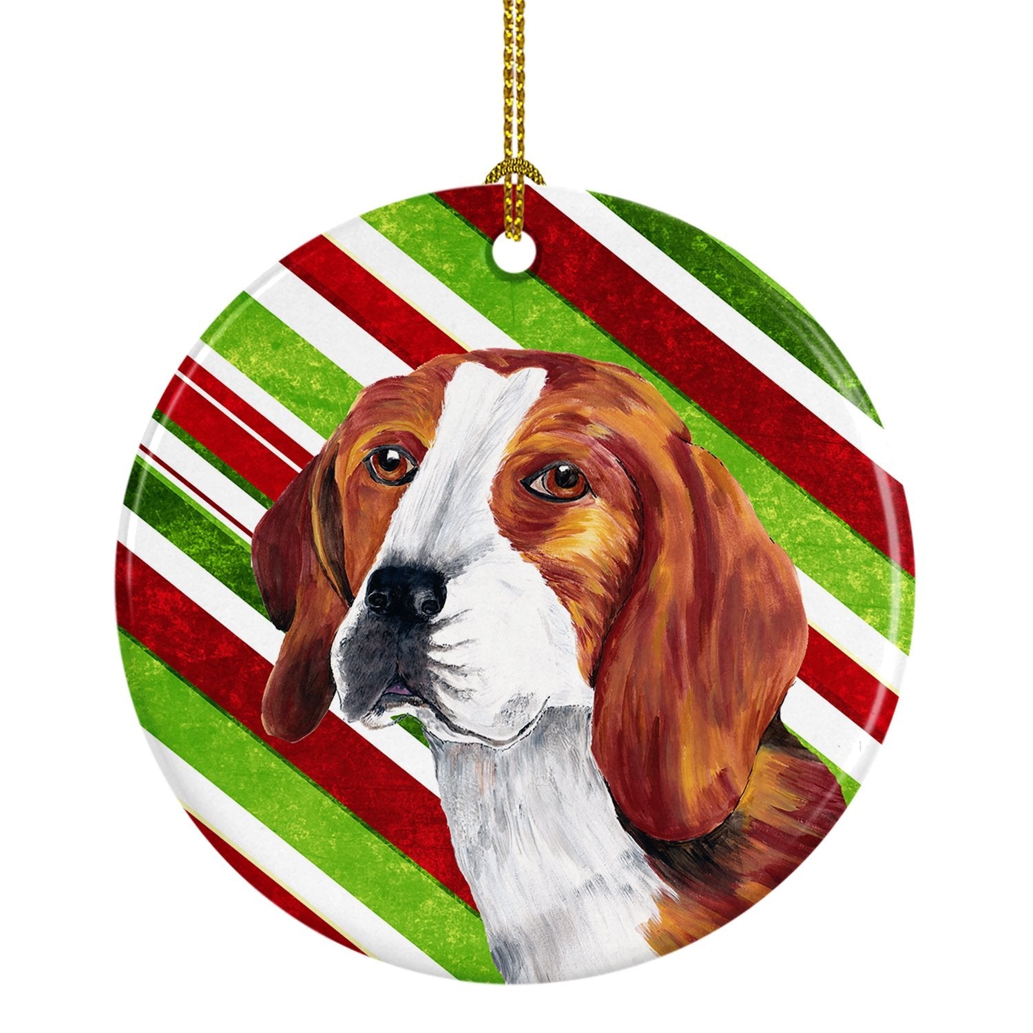 Beagle Candy Cane Holiday Christmas Ceramic Ornament Christmas Tree Hanging Decorations for Home Christmas Holiday, Party, Gift, 3 in, Multicolor