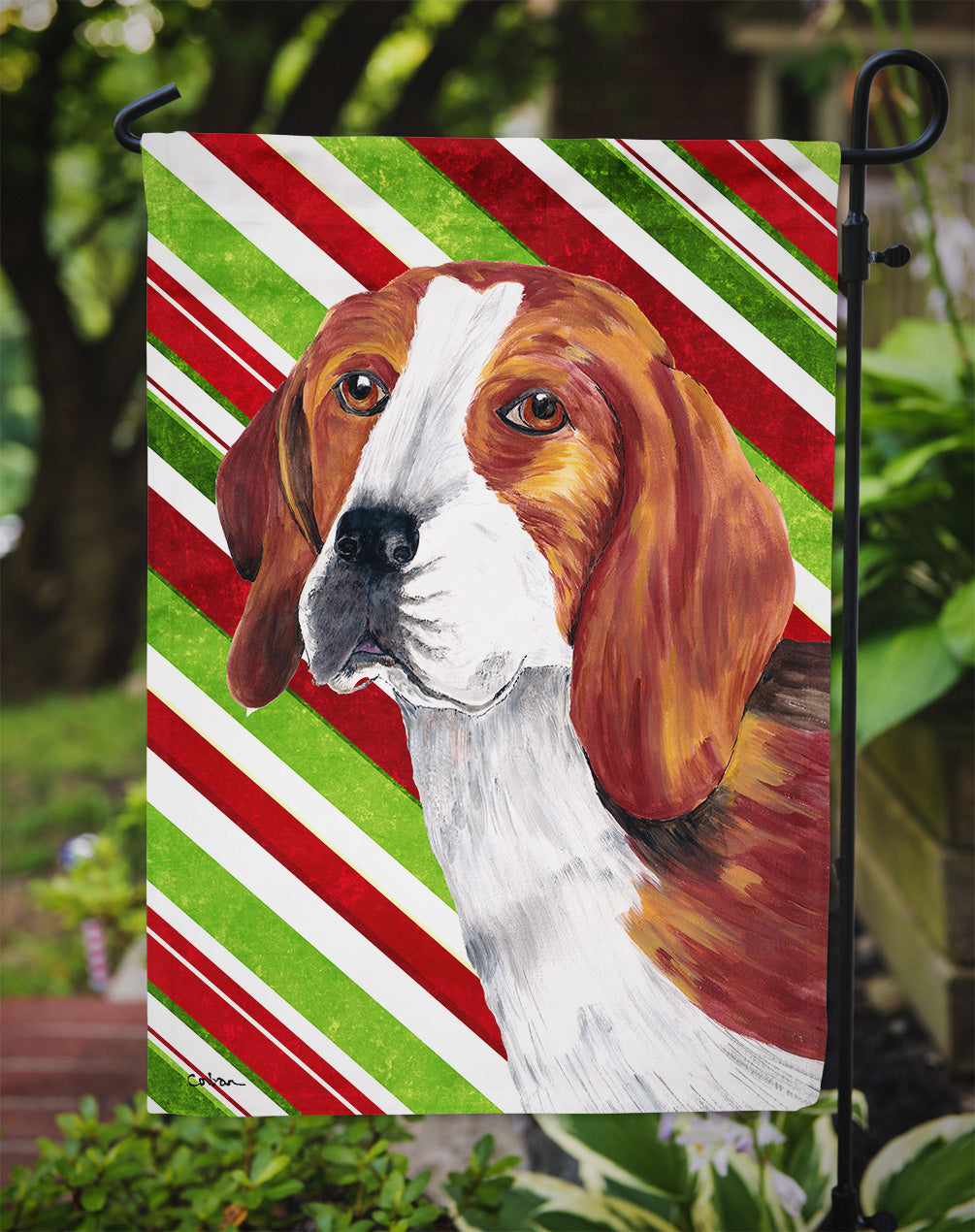 Beagle Candy Cane Holiday Christmas Garden Flag Mailbox Decorative Yard Banner Outside Patio Artwork for Flower Beds, Garden Size, Multicolor