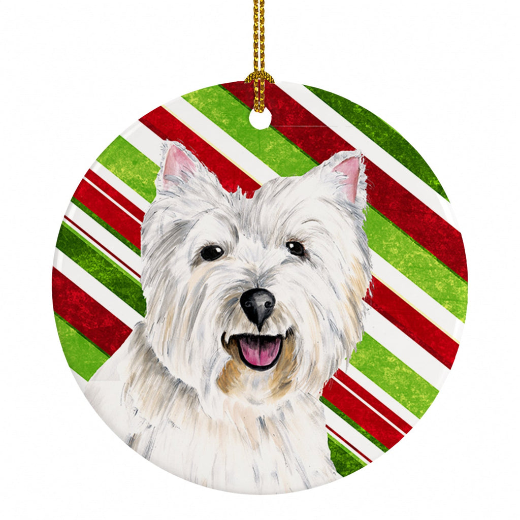 Westie Candy Cane Holiday Christmas Ceramic Ornament Christmas Tree Hanging Decorations for Home Christmas Holiday, Party, Gift, 3 in, Multicolor