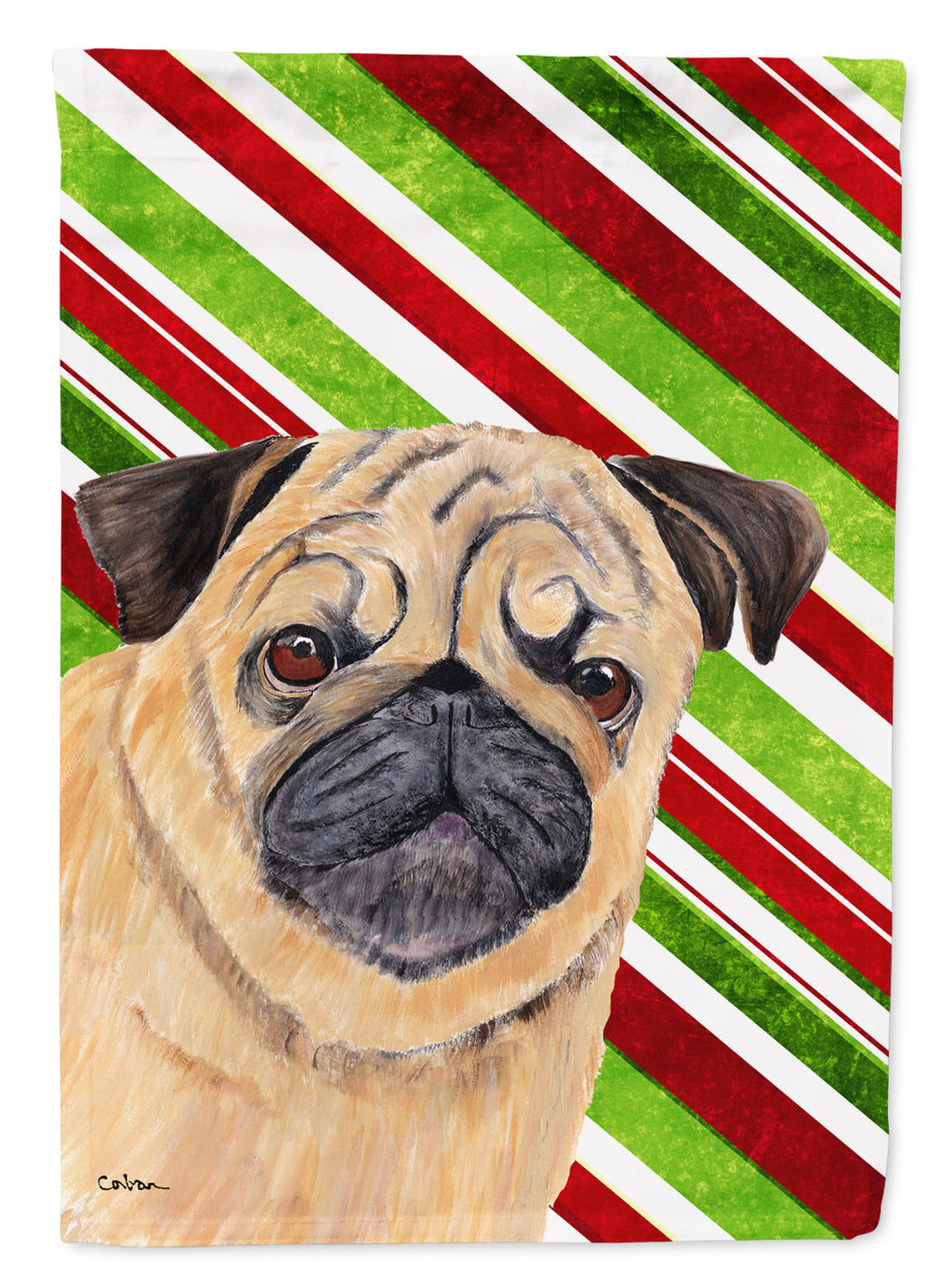 Pug Candy Cane Holiday Christmas Garden Flag Mailbox Decorative Yard Banner Outside Patio Artwork for Flower Beds, Garden Size, Multicolor