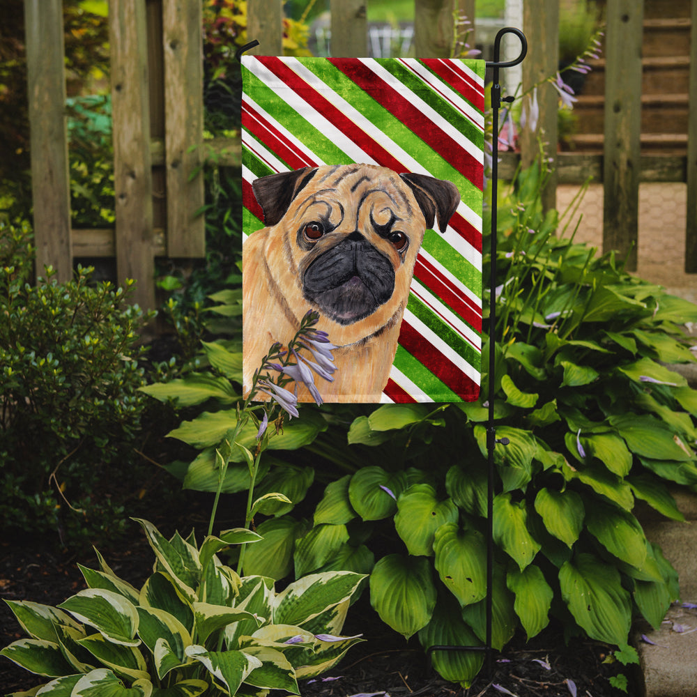 Pug Candy Cane Holiday Christmas Garden Flag Mailbox Decorative Yard Banner Outside Patio Artwork for Flower Beds, Garden Size, Multicolor
