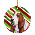 Basset Hound Candy Cane Holiday Christmas Ceramic Ornament Christmas Tree Hanging Decorations for Home Christmas Holiday, Party, Gift, 3 in, Multicolor