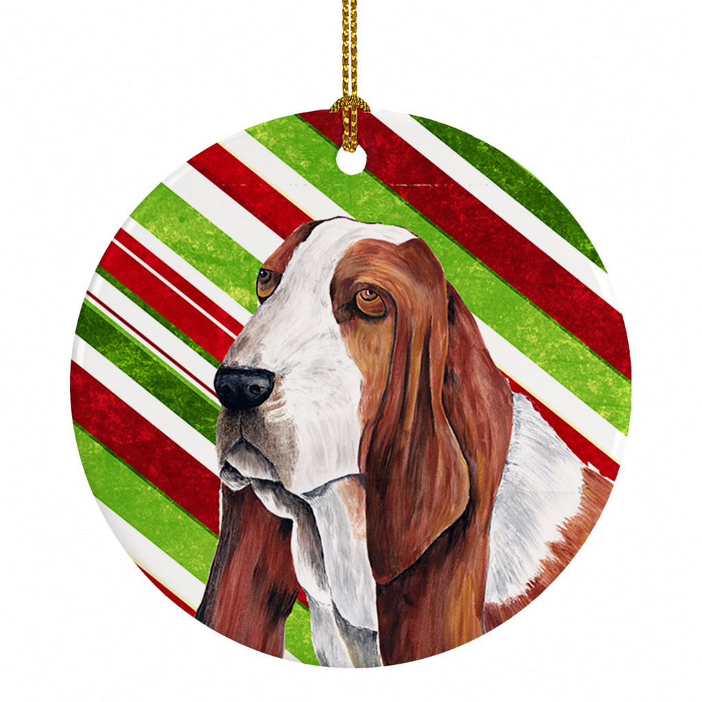 Basset Hound Candy Cane Holiday Christmas Ceramic Ornament Christmas Tree Hanging Decorations for Home Christmas Holiday, Party, Gift, 3 in, Multicolor