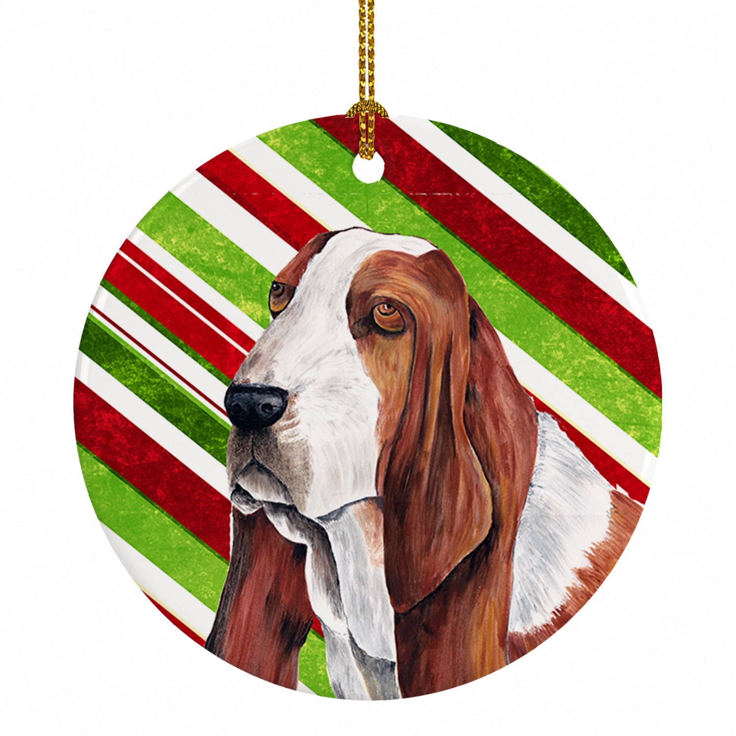 Basset Hound Candy Cane Holiday Christmas Ceramic Ornament Christmas Tree Hanging Decorations for Home Christmas Holiday, Party, Gift, 3 in, Multicolor