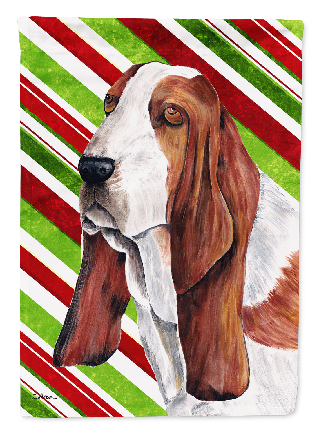 Basset Hound Candy Cane Holiday Christmas Garden Flag Mailbox Decorative Yard Banner Outside Patio Artwork for Flower Beds, Garden Size, Multicolor