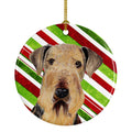 Airedale Candy Cane Holiday Christmas Ceramic Ornament Christmas Tree Hanging Decorations for Home Christmas Holiday, Party, Gift, 3 in, Multicolor