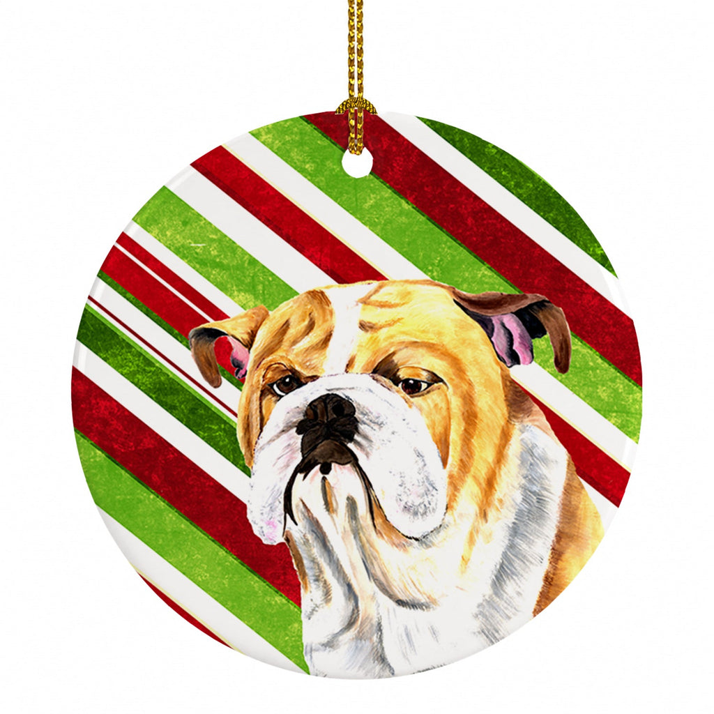 Bulldog English Candy Cane Holiday Christmas Ceramic Ornament Christmas Tree Hanging Decorations for Home Christmas Holiday, Party, Gift, 3 in, Multicolor