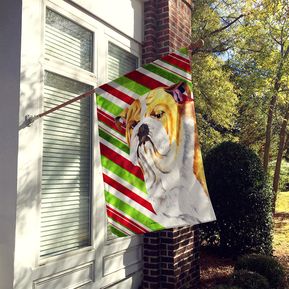 Bulldog English Candy Cane Holiday Christmas House Flag 28x40 Porch Sleeve Pole Decorative Outside Yard Banner Artwork Wall Hanging, Polyester