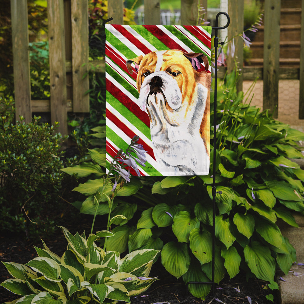 Bulldog English Candy Cane Holiday Christmas Garden Flag Mailbox Decorative Yard Banner Outside Patio Artwork for Flower Beds, Garden Size, Multicolor