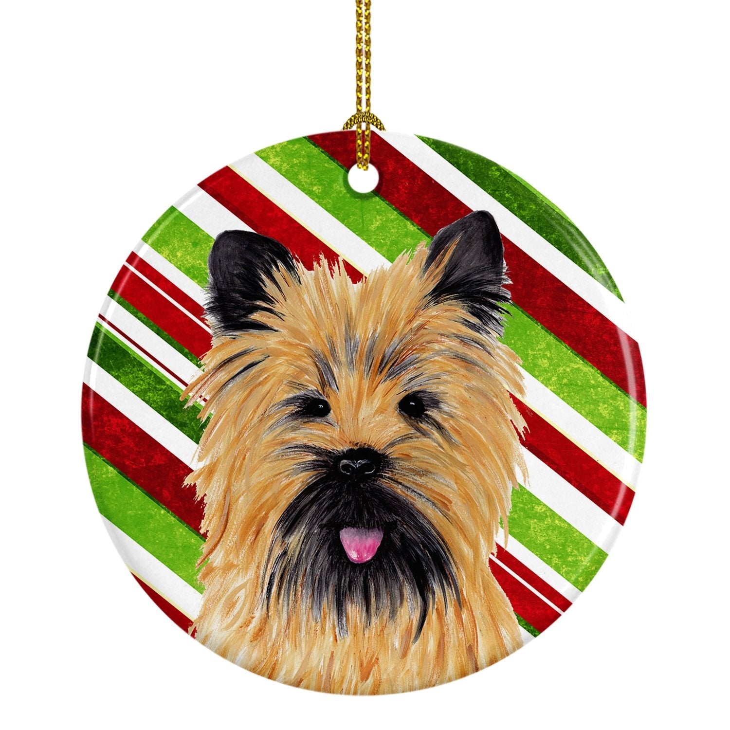 Cairn Terrier Candy Cane Holiday Christmas Ceramic Ornament Christmas Tree Hanging Decorations for Home Christmas Holiday, Party, Gift, 3 in, Multicolor
