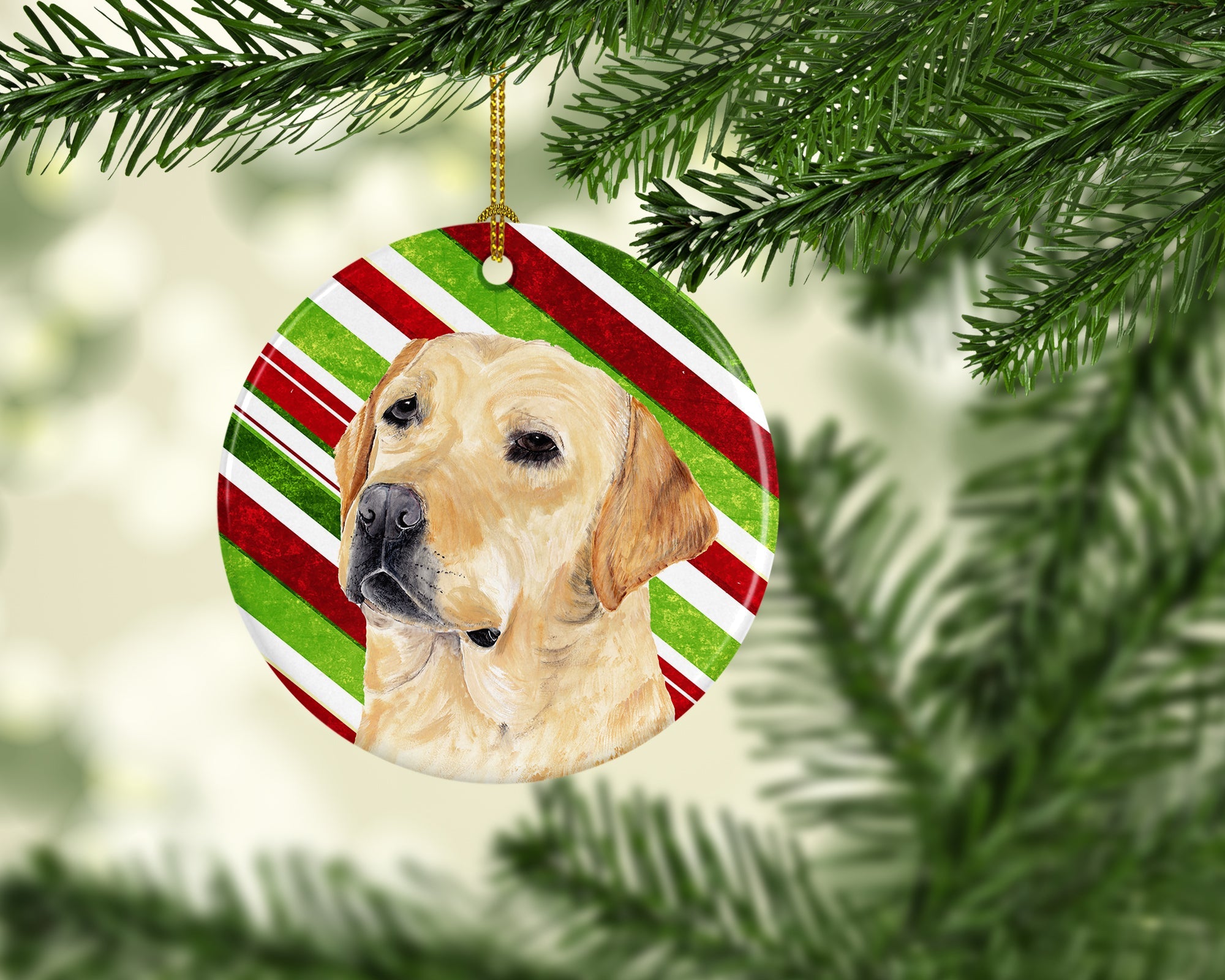 Labrador Candy Cane Holiday Christmas Ceramic Ornament Christmas Tree Hanging Decorations for Home Christmas Holiday, Party, Gift, 3 in, Multicolor