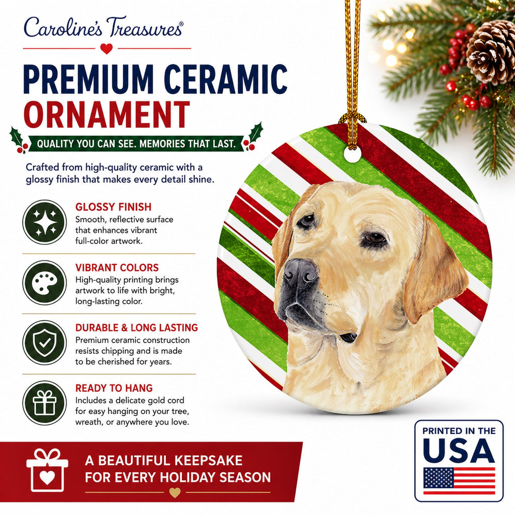 Labrador Candy Cane Holiday Christmas Ceramic Ornament Christmas Tree Hanging Decorations for Home Christmas Holiday, Party, Gift, 3 in, Multicolor