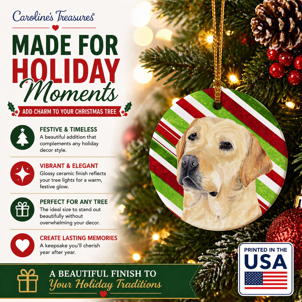 Labrador Candy Cane Holiday Christmas Ceramic Ornament Christmas Tree Hanging Decorations for Home Christmas Holiday, Party, Gift, 3 in, Multicolor