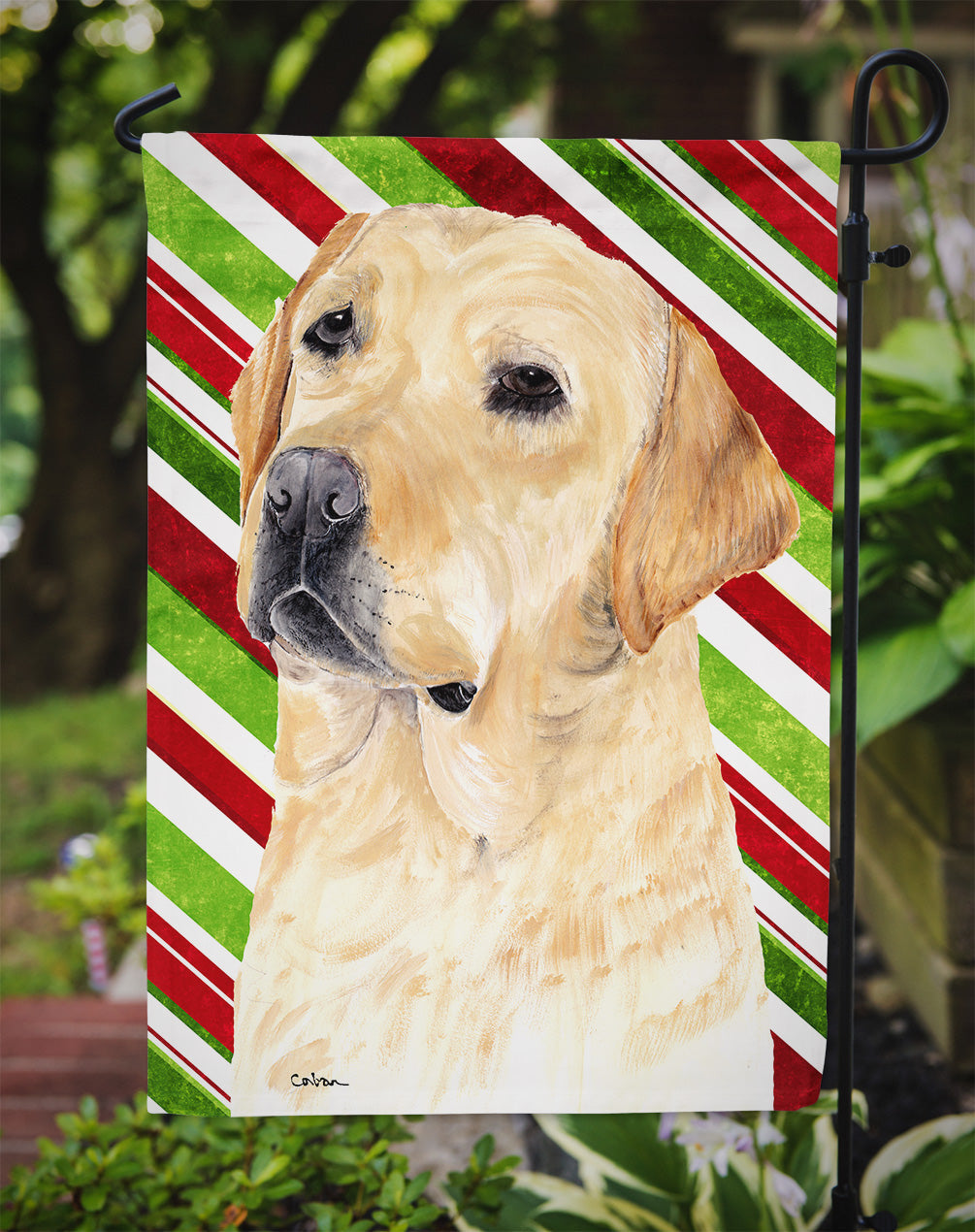Labrador Candy Cane Holiday Christmas Garden Flag Mailbox Decorative Yard Banner Outside Patio Artwork for Flower Beds, Garden Size, Multicolor