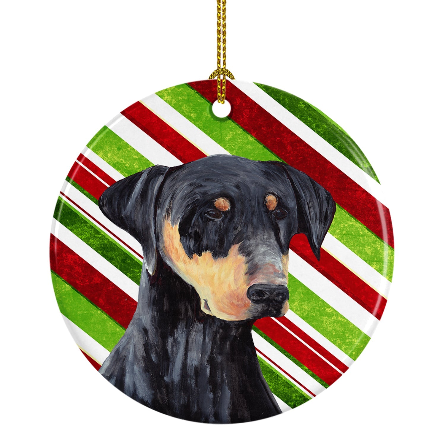 Doberman Candy Cane Holiday Christmas Ceramic Ornament Christmas Tree Hanging Decorations for Home Christmas Holiday, Party, Gift, 3 in, Multicolor