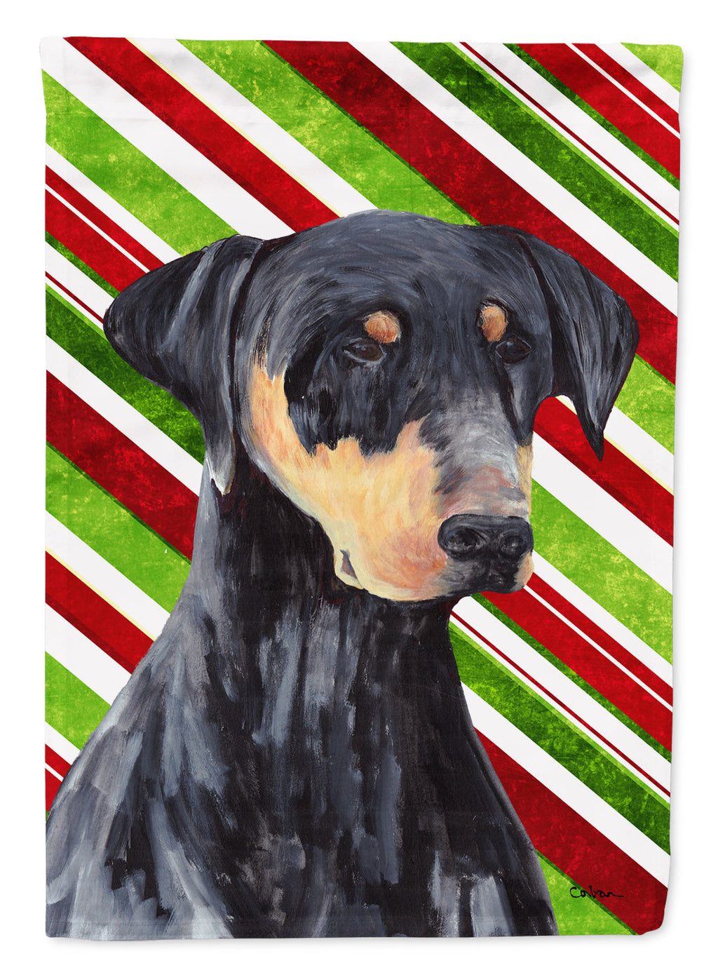 Doberman Candy Cane Holiday Christmas Garden Flag Mailbox Decorative Yard Banner Outside Patio Artwork for Flower Beds, Garden Size, Multicolor