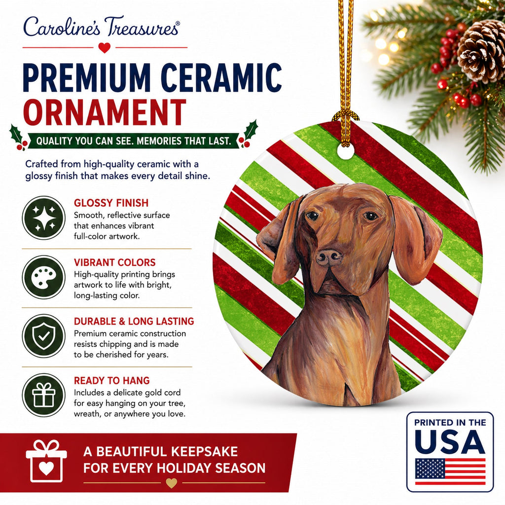 Vizsla Candy Cane Holiday Christmas Ceramic Ornament Christmas Tree Hanging Decorations for Home Christmas Holiday, Party, Gift, 3 in, Multicolor