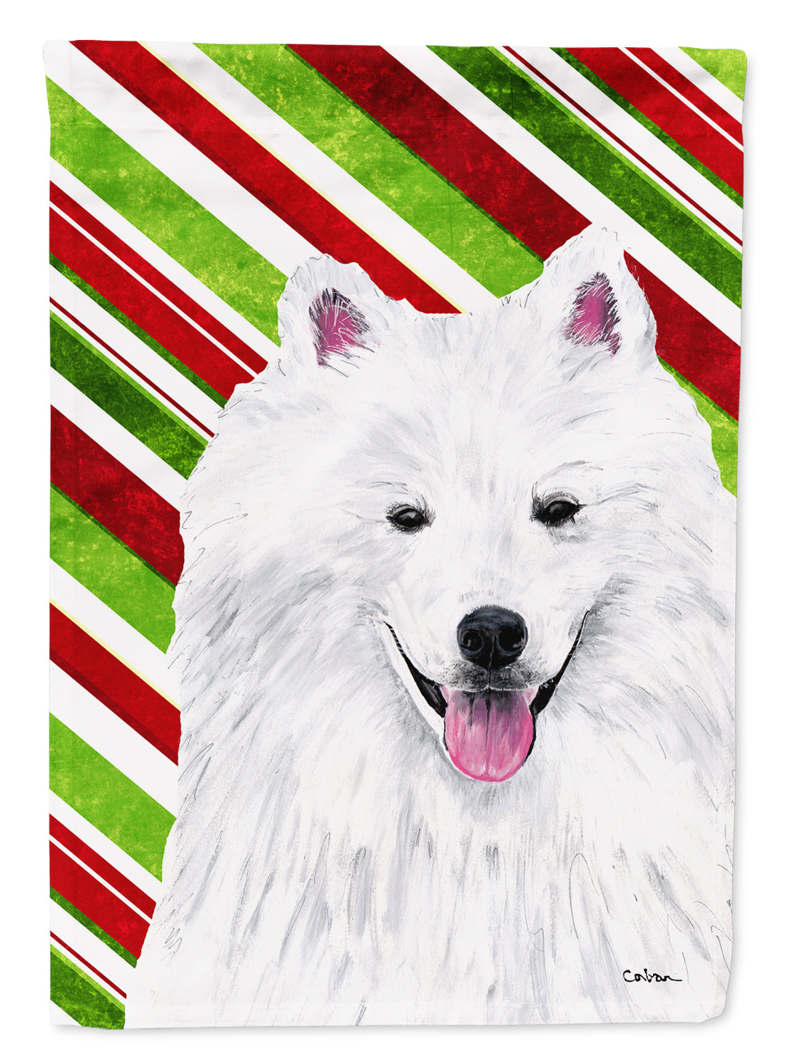 American Eskimo Candy Cane Holiday Christmas Garden Flag Mailbox Decorative Yard Banner Outside Patio Artwork for Flower Beds, Garden Size, Multicolor