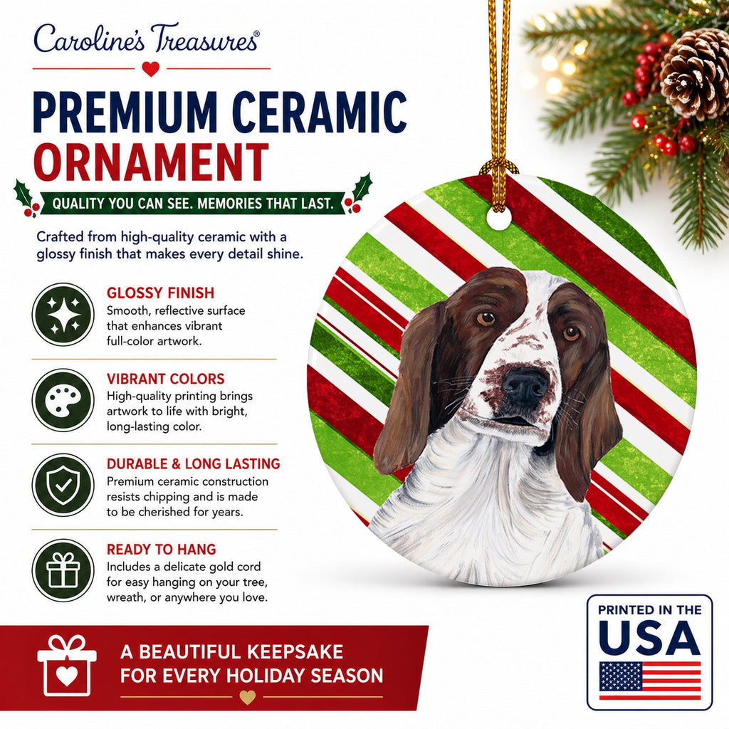 Welsh Springer Spaniel Candy Cane Holiday Christmas Ceramic Ornament Christmas Tree Hanging Decorations for Home Christmas Holiday, Party, Gift, 3 in, Multicolor