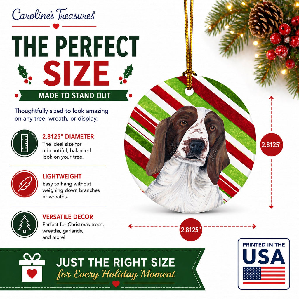 Welsh Springer Spaniel Candy Cane Holiday Christmas Ceramic Ornament Christmas Tree Hanging Decorations for Home Christmas Holiday, Party, Gift, 3 in, Multicolor