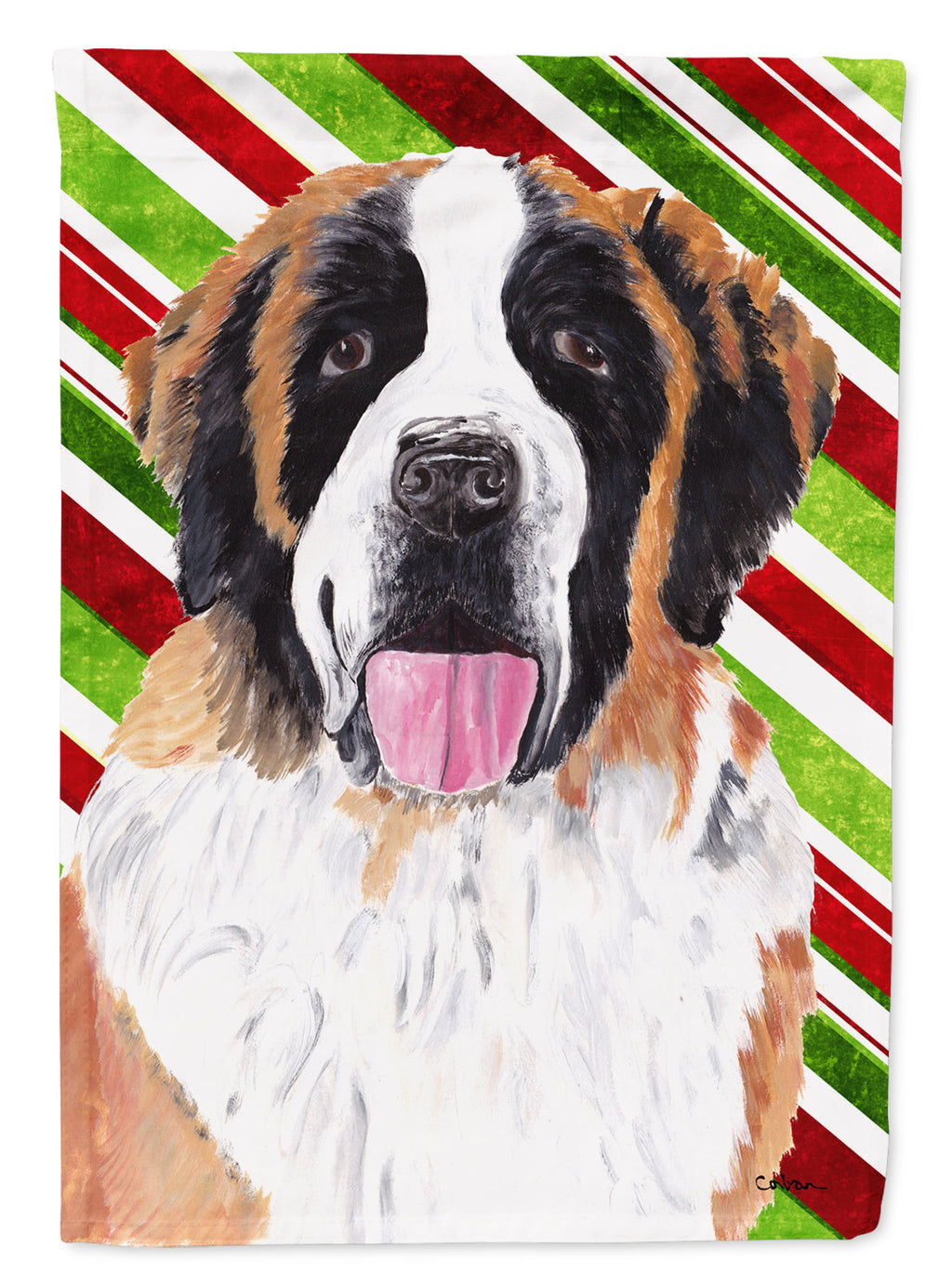 Saint Bernard Candy Cane Holiday Christmas Garden Flag Mailbox Decorative Yard Banner Outside Patio Artwork for Flower Beds, Garden Size, Multicolor
