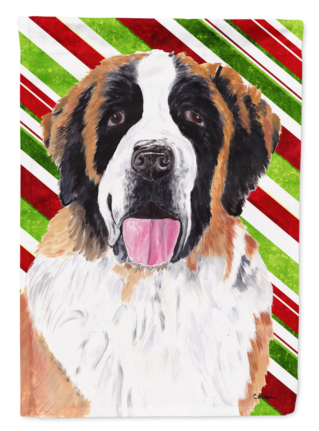 Saint Bernard Candy Cane Holiday Christmas Garden Flag Mailbox Decorative Yard Banner Outside Patio Artwork for Flower Beds, Garden Size, Multicolor
