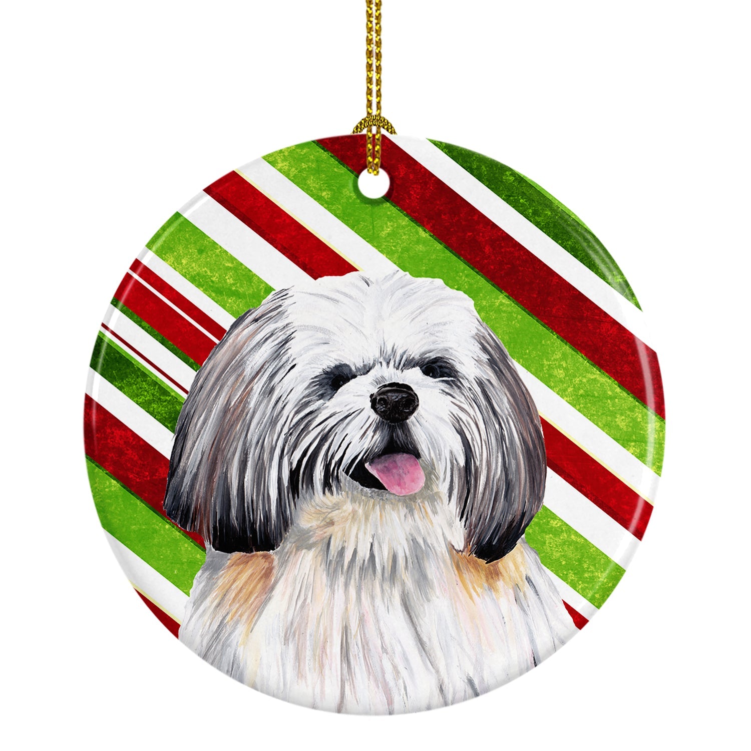 Shih Tzu Candy Cane Holiday Christmas Ceramic Ornament Christmas Tree Hanging Decorations for Home Christmas Holiday, Party, Gift, 3 in, Multicolor