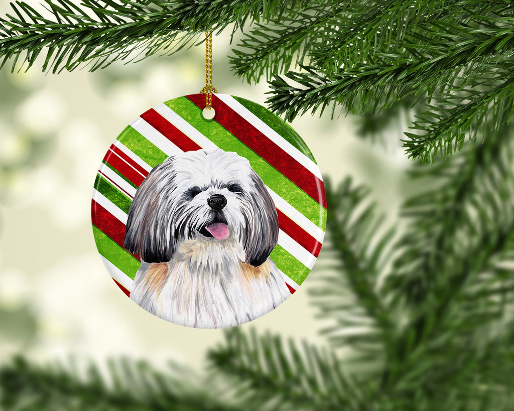 Shih Tzu Candy Cane Holiday Christmas Ceramic Ornament Christmas Tree Hanging Decorations for Home Christmas Holiday, Party, Gift, 3 in, Multicolor