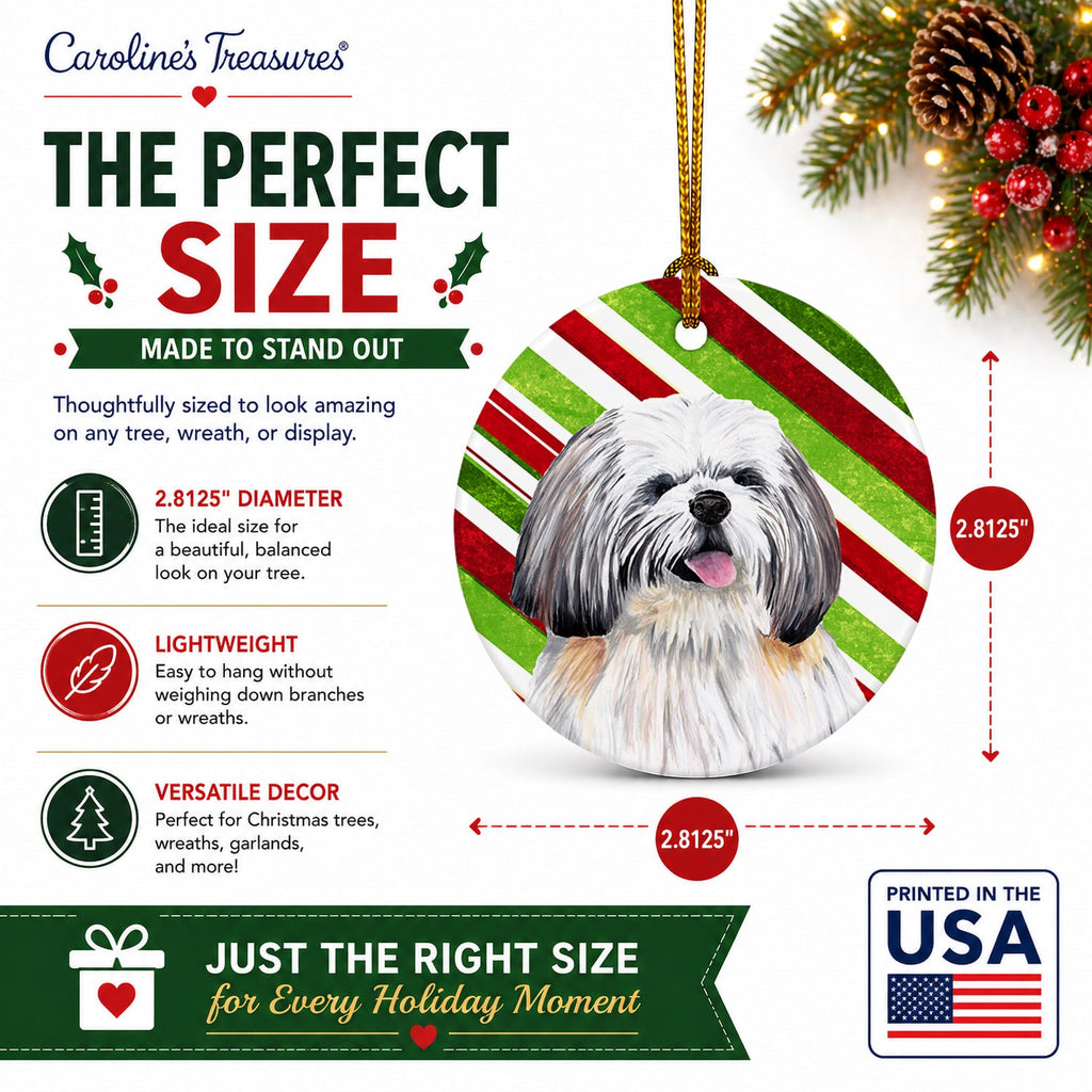 Shih Tzu Candy Cane Holiday Christmas Ceramic Ornament Christmas Tree Hanging Decorations for Home Christmas Holiday, Party, Gift, 3 in, Multicolor