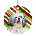 Shih Tzu Candy Cane Holiday Christmas Ceramic Ornament Christmas Tree Hanging Decorations for Home Christmas Holiday, Party, Gift, 3 in, Multicolor