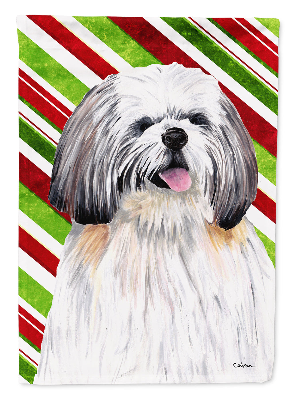 Shih Tzu Candy Cane Holiday Christmas Garden Flag Mailbox Decorative Yard Banner Outside Patio Artwork for Flower Beds, Garden Size, Multicolor
