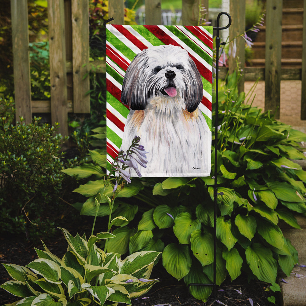 Shih Tzu Candy Cane Holiday Christmas Garden Flag Mailbox Decorative Yard Banner Outside Patio Artwork for Flower Beds, Garden Size, Multicolor