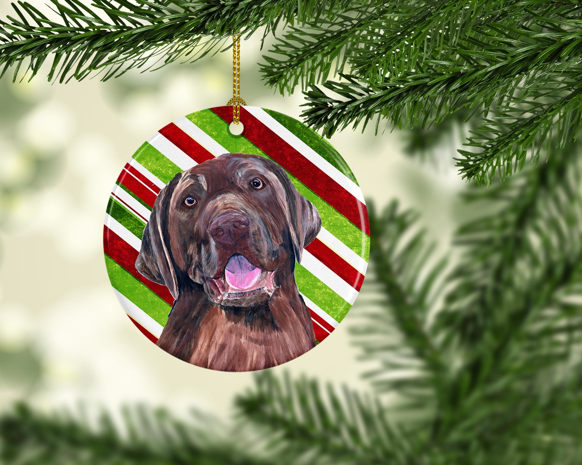 Labrador Candy Cane Holiday Christmas Ceramic Ornament Christmas Tree Hanging Decorations for Home Christmas Holiday, Party, Gift, 3 in, Multicolor