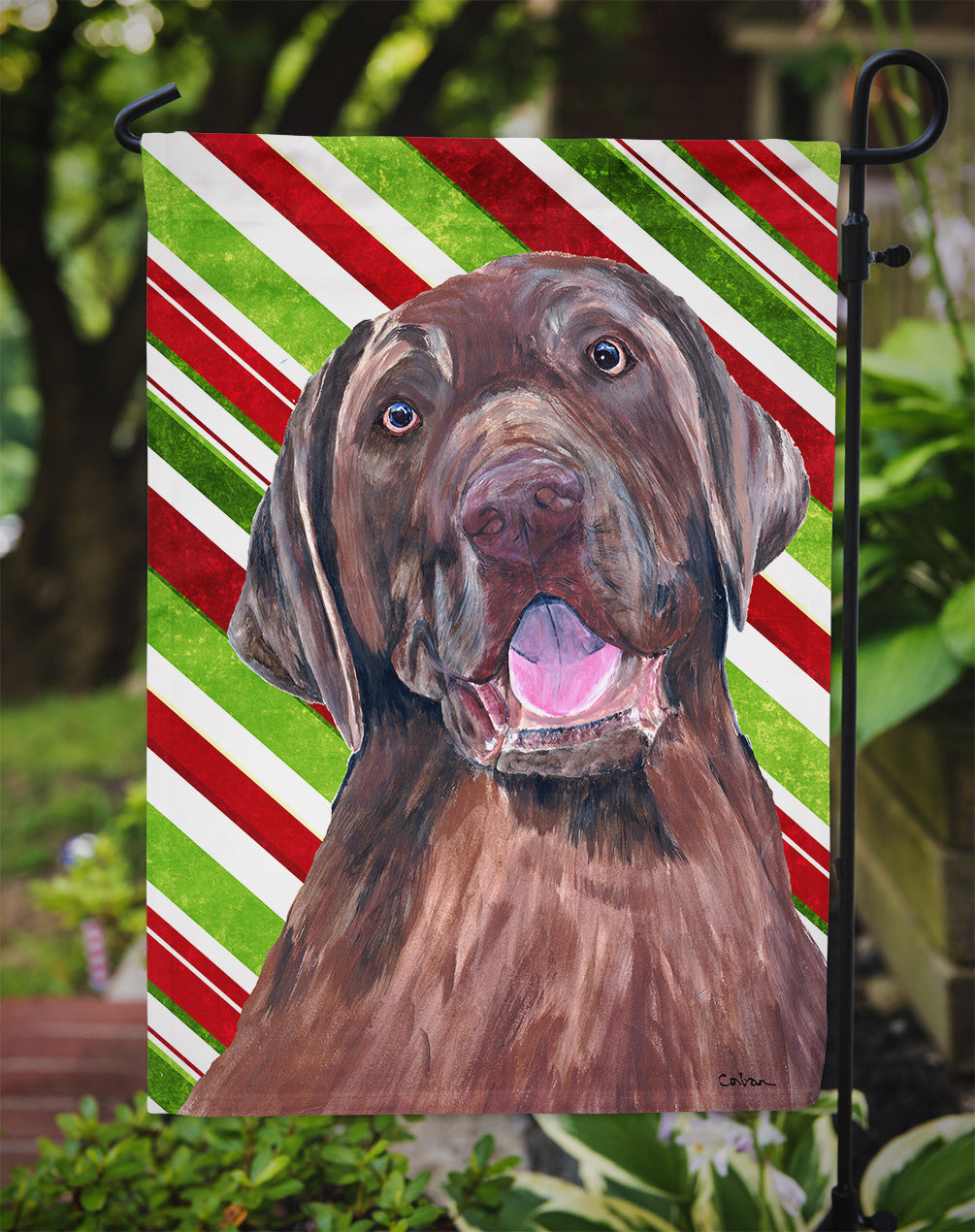 Labrador Candy Cane Holiday Christmas Garden Flag Mailbox Decorative Yard Banner Outside Patio Artwork for Flower Beds, Garden Size, Multicolor