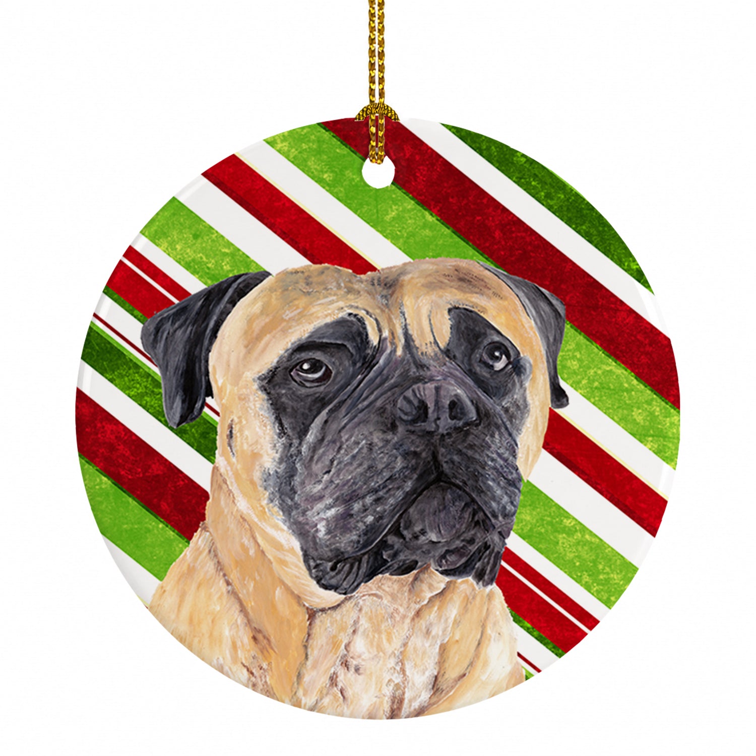 Mastiff Candy Cane Holiday Christmas Ceramic Ornament Christmas Tree Hanging Decorations for Home Christmas Holiday, Party, Gift, 3 in, Multicolor