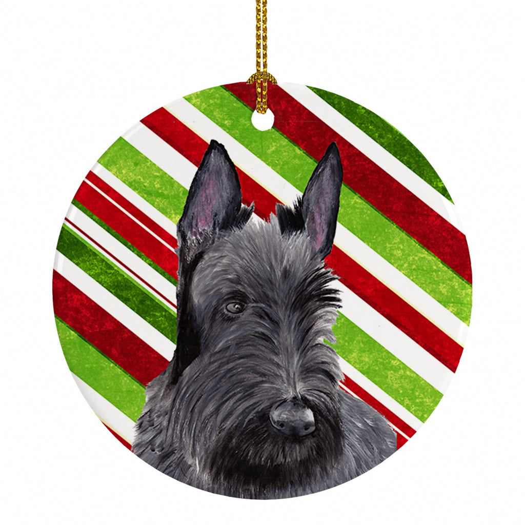 Scottish Terrier Candy Cane Holiday Christmas Ceramic Ornament Christmas Tree Hanging Decorations for Home Christmas Holiday, Party, Gift, 3 in, Multicolor
