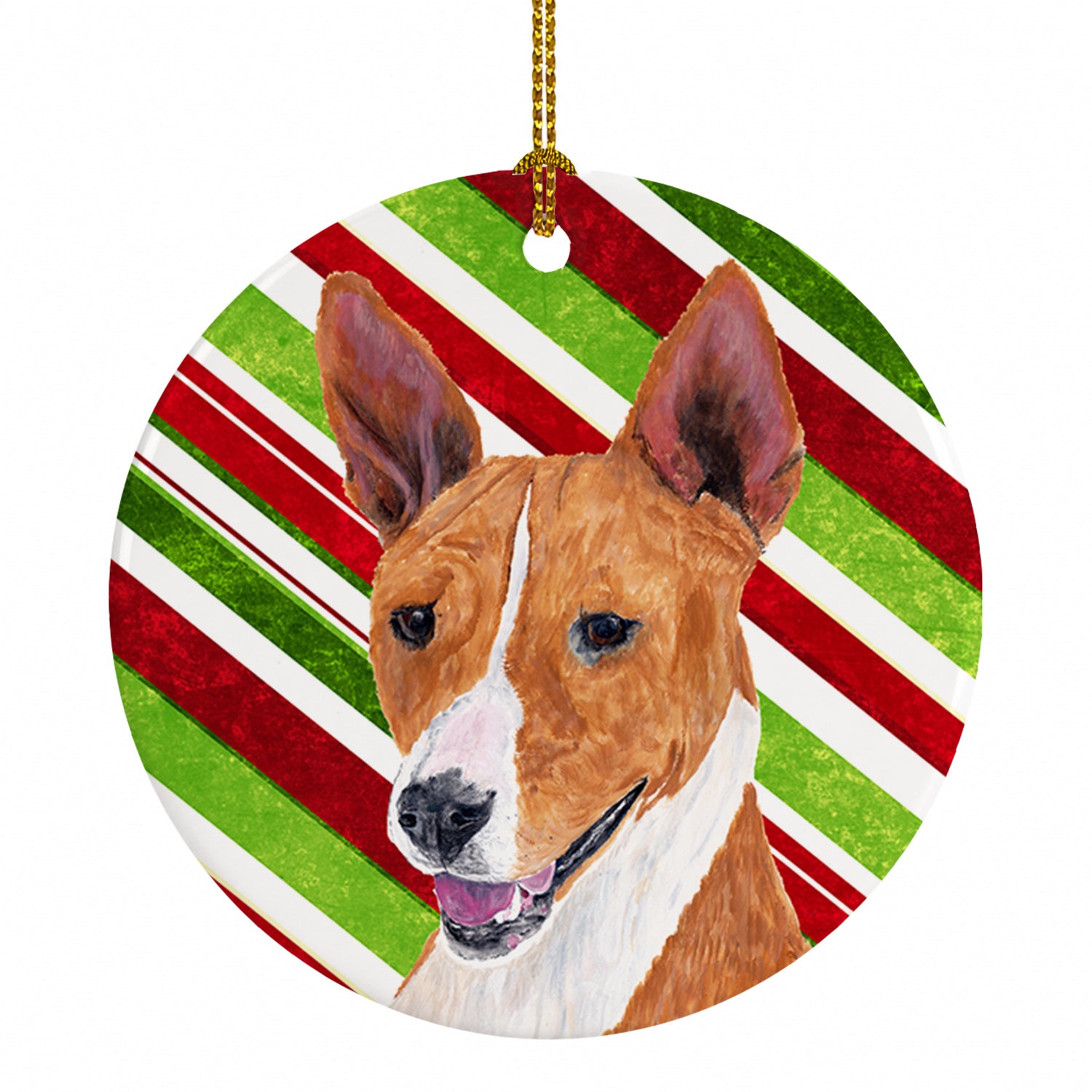 Basenji Candy Cane Holiday Christmas Ceramic Ornament Christmas Tree Hanging Decorations for Home Christmas Holiday, Party, Gift, 3 in, Multicolor