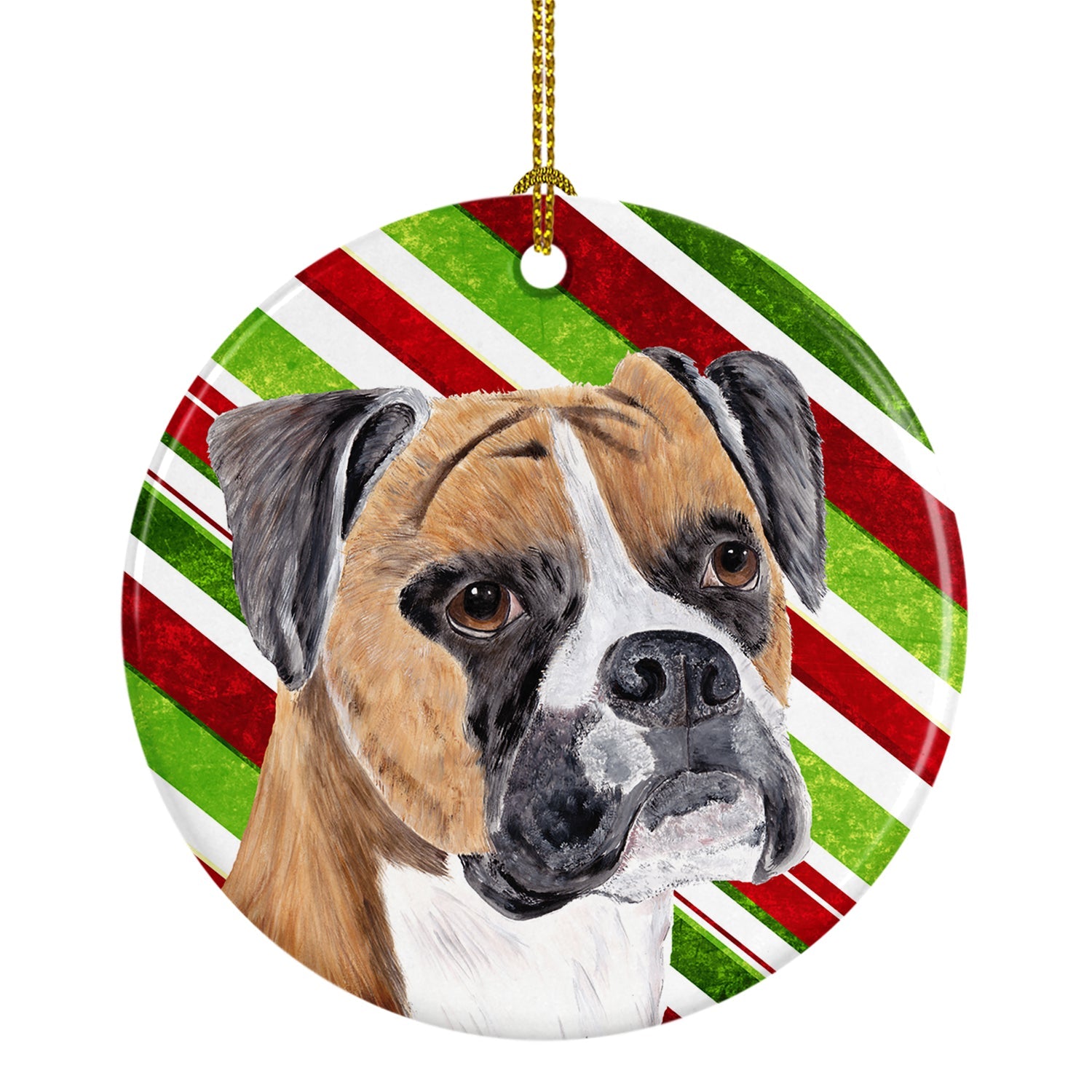Boxer Candy Cane Holiday Christmas Ceramic Ornament Christmas Tree Hanging Decorations for Home Christmas Holiday, Party, Gift, 3 in, Multicolor